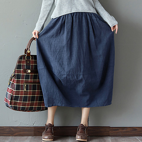 

Women's Vacation Casual / Daily Basic Streetwear Maxi Skirts Solid Colored Pocket Black Red Navy Blue
