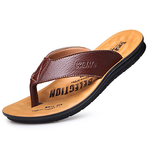 

2017 summer new men's slippers korean version of the trend of indoor non-slip leather flip flops beach shoes manufacturers wholesale
