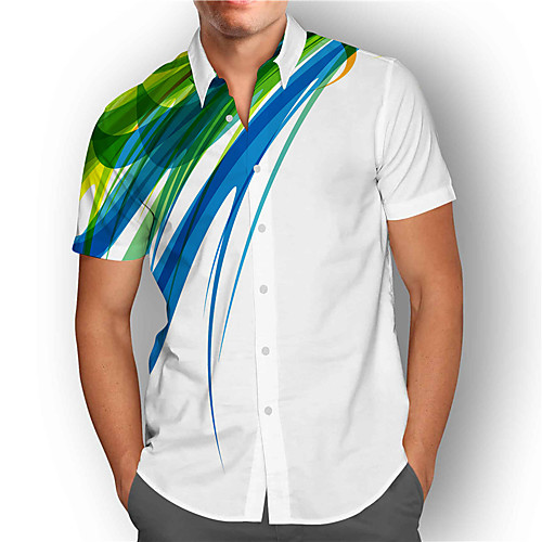 

Men's Shirt 3D Print Linear Plus Size 3D Print Button-Down Short Sleeve Street Tops Casual Fashion Breathable Comfortable Green / Sports