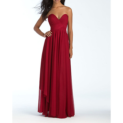

A-Line Strapless Floor Length Chiffon Bridesmaid Dress with Pleats