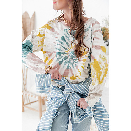 

Women's Sweatshirt Pullover Tie Dye Print Daily Sports Other Prints Sportswear Streetwear Hoodies Sweatshirts Blue Yellow