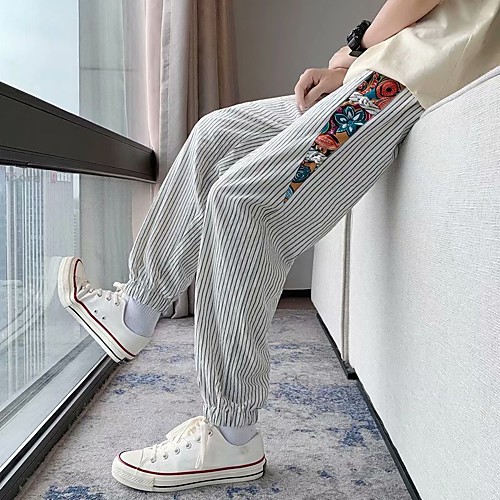 

Men's Casual / Sporty Outdoor Pants Pants Lines / Waves Ankle-Length Print White Black