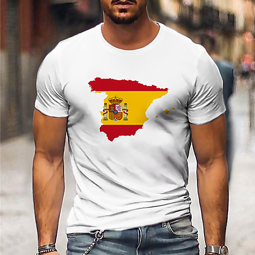 

Men's Unisex Tee T shirt Shirt Hot Stamping Graphic Prints Olympics Flag Print Short Sleeve Casual Tops Cotton Basic Designer Big and Tall White