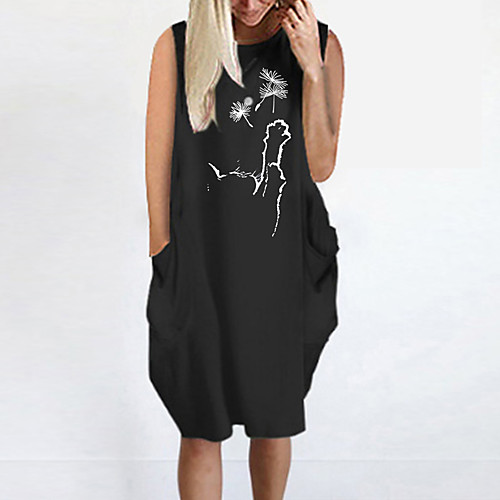 

Women's T Shirt Dress Tee Dress Knee Length Dress Blue Yellow Fuchsia Gray Green White Black Sleeveless Print Cat Summer Round Neck Casual Oversized 2021 S M L XL XXL 3XL 4XL 5XL