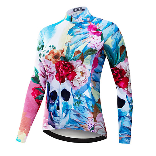 

21Grams Women's Long Sleeve Cycling Jersey Spandex Blue Skull Floral Botanical Bike Top Mountain Bike MTB Road Bike Cycling Quick Dry Moisture Wicking Sports Clothing Apparel / Stretchy / Athleisure