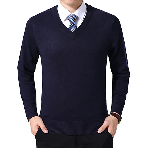 

Men's Stylish Vintage Style Knitted Solid Color Pullover Sweater Long Sleeve Sweater Cardigans V Neck Fall Winter Gray Light gray Black