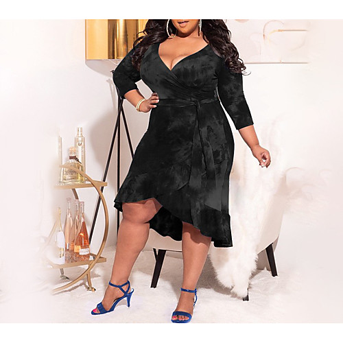 

Women's Swing Dress Knee Length Dress Rust Red Fog blue Black Navy Blue Long Sleeve Print Summer Casual 2021 XL 2XL 3XL 4XL 5XL