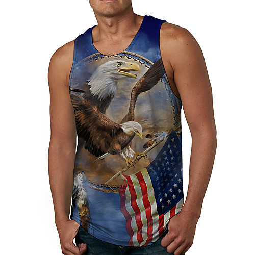 

Men's Tank Top Undershirt 3D Print Graphic Prints Eagle Flag Print Sleeveless Daily Tops Casual Designer Big and Tall Blue