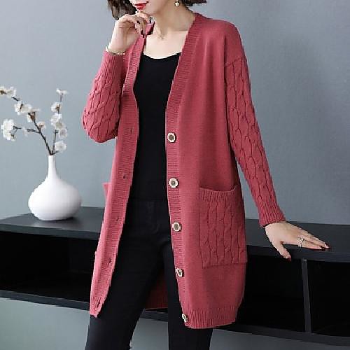

Women's Casual Solid Color Cardigan Sweater Long Sleeve Sweater Cardigans V Neck Blue Camel Black