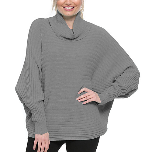 

Women's Basic Casual Solid Color Pullover Sweater Long Sleeve Sweater Cardigans High Neck Fall Winter Gray off-white Black
