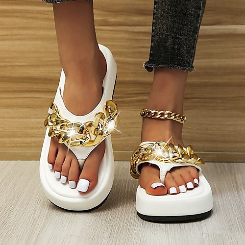 

Women's Sandals Flat Heel Round Toe PU Solid Colored Almond Red White