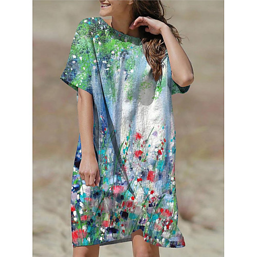 

Women's T Shirt Dress Tee Dress Short Mini Dress Green White Red Short Sleeve Floral Spring Summer Casual 2021 S M L XL 2XL 3XL