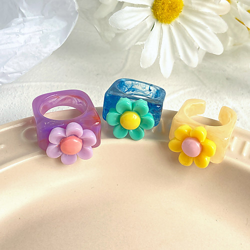

Ring Fancy Blue Purple Yellow Acrylic Resin Flower Stylish Simple European 1pc 7 / Women's