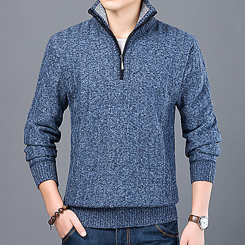 

Men's Unisex Stylish Vintage Style Zipper Front Knitted Solid Color Cardigan Pullover Long Sleeve Sweater Cardigans Stand Collar Fall Winter Blue Light gray Dark Gray