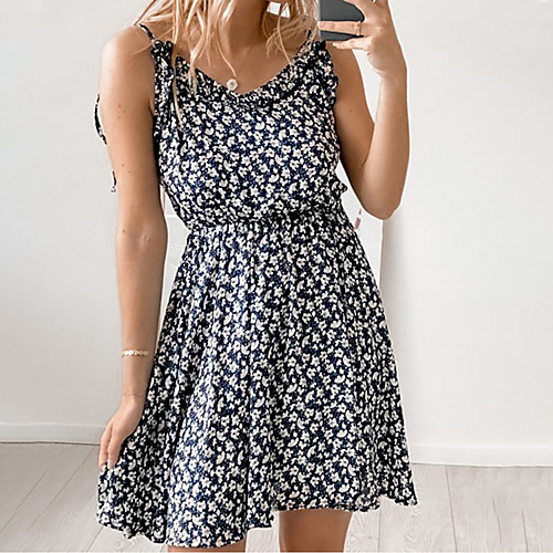 

Women's A Line Dress Short Mini Dress Black Sleeveless Print Summer Casual 2021 S M L XL XXL XXXL