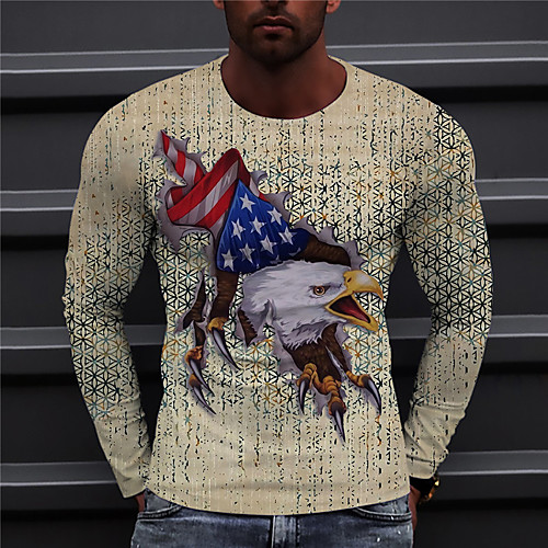 

Men's Unisex Tee T shirt Shirt 3D Print Graphic Prints Eagle Print Long Sleeve Daily Tops Casual Designer Big and Tall Yellow
