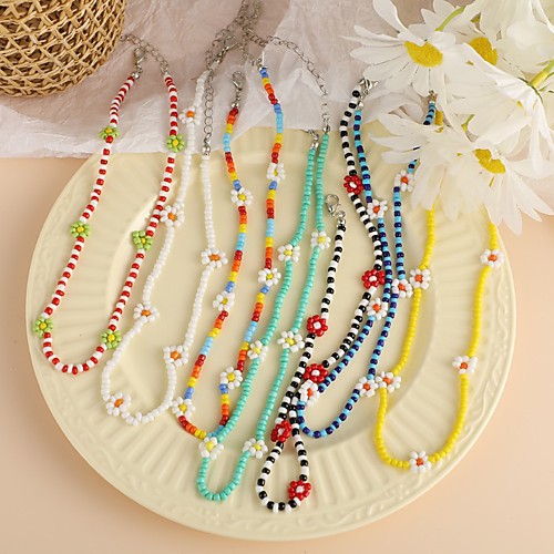 

Necklace Beaded Necklace Handmade Daisy Ethnic Fashion European Sweet Imitation Pearl Red 40-50 cm Necklace Jewelry 1pc For Party Evening Street Birthday Party Beach Festival