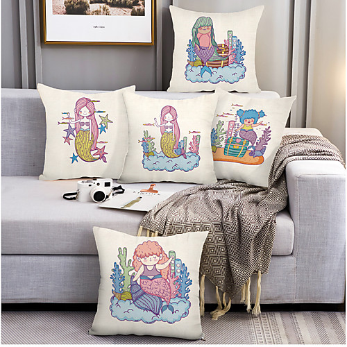 

Mermaid Double Side Cushion Cover 5PC Soft Decorative Square Throw Pillow Cover Cushion Case Pillowcase for Bedroom Livingroom Superior Quality Machine Washable Outdoor Cushion for Sofa Couch Bed Chair