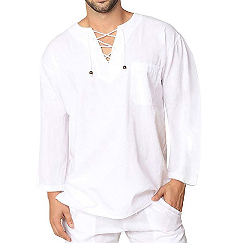 

Men's Shirt Solid Color Long Sleeve Daily Tops Simple Retro Army Green Gray White