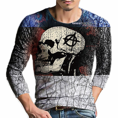 

Men's Unisex Tee T shirt Shirt 3D Print Graphic Prints Skull Print Long Sleeve Daily Tops Casual Designer Big and Tall Gray