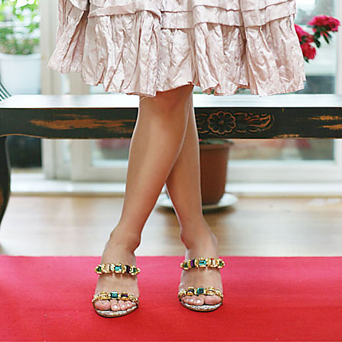 

Women's Sandals Pumps Open Toe Party Daily Synthetics Gleit Rhinestone Solid Colored Gold
