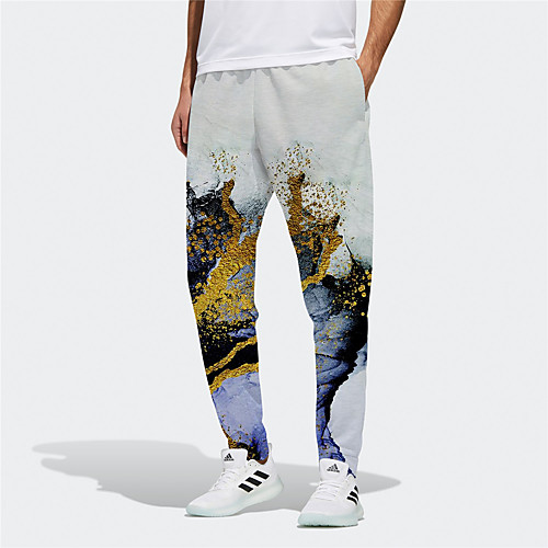 

Men's Casual / Sporty Breathable Sports Daily Fitness Jogger Trousers Pants Color Block Abstract Full Length Drawstring Pocket Elastic Waist White