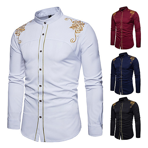 

Men's Shirt non-printing Graphic Long Sleeve Casual Tops Business Basic Button Down Collar Wine White Black / Work