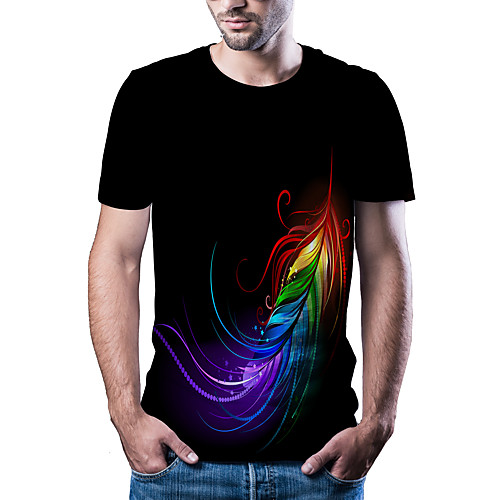 

Men's T shirt Other Prints Graphic Print Short Sleeve Daily Tops Cotton Simple Comfortable Black