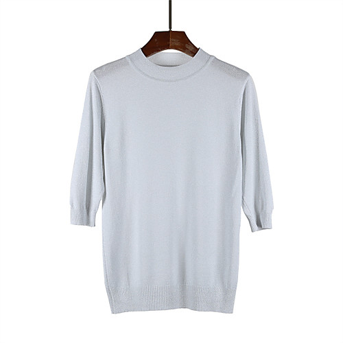 

Women's Solid Color Cardigan Long Sleeve Sweater Cardigans Round Neck Silver Gray Navy White