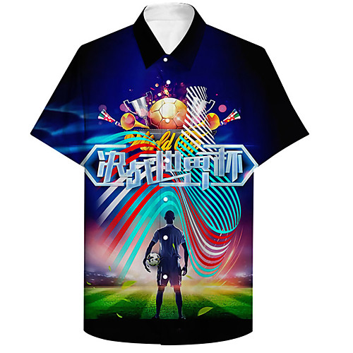 

Men's Shirt 3D Print Portrait Football Chinese character Plus Size 3D Print Button-Down Short Sleeve Casual Tops Casual Fashion Breathable Comfortable Black