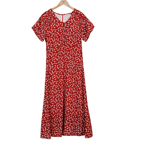 

Women's A Line Dress Midi Dress Red Short Sleeve Floral Ruffle Print Summer V Neck Casual 2021 M L XL XXL 3XL