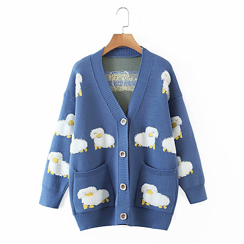 

Women's Stylish Button Animal Cardigan Sweater Long Sleeve Sweater Cardigans V Neck Fall Winter Blue Fuchsia Green