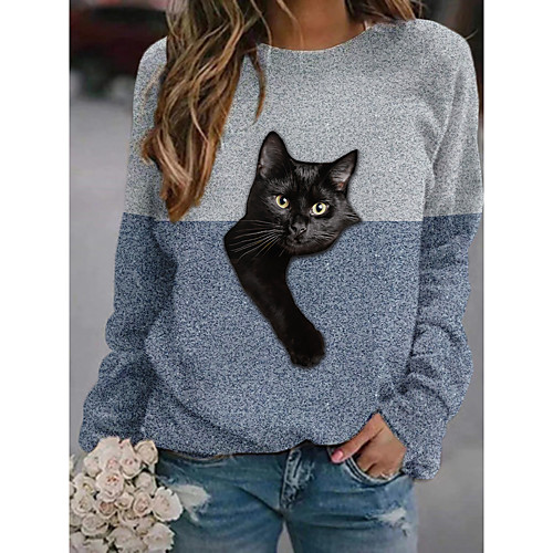 

Women's Sweatshirt Pullover Cat Color Block 3D 3D Print Daily Sports 3D Print Active Streetwear Hoodies Sweatshirts Gray Green Red