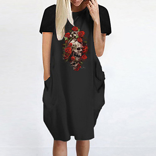 

Women's T Shirt Dress Tee Dress Knee Length Dress Blue Yellow Fuchsia Gray Green White Black Short Sleeve Floral Print Summer Round Neck Casual Oversized 2021 S M L XL XXL 3XL 4XL 5XL