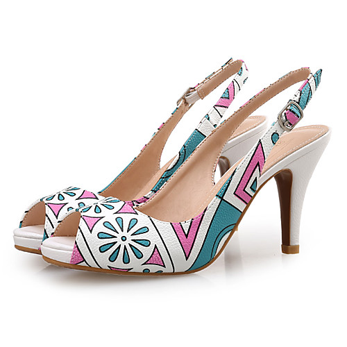 

Women's Sandals Pumps Open Toe Daily Work Faux Leather Color Block White