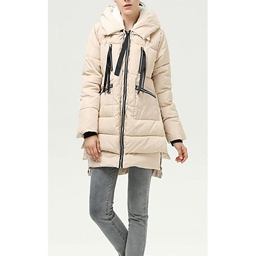 

Women's Coat Causal Winter Long Coat Standard Fit Casual Jacket Solid Color Modern Style off-white Black / Cotton