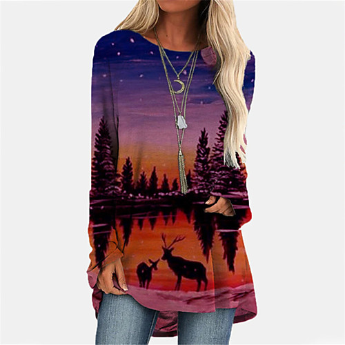 

Women's A Line Dress Short Mini Dress Blue Purple Yellow Gray Green Orange White Red Long Sleeve Print Color Block Animal Print Fall Round Neck Casual 2021 S M L XL XXL 3XL