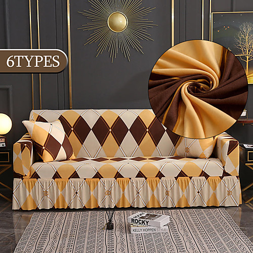

Stretch Sofa Cover Slipcover Elastic Sectional Couch Armchair Loveseat 4 or 3 seater L shapewithSkirtGeometricSoft Durable Washable