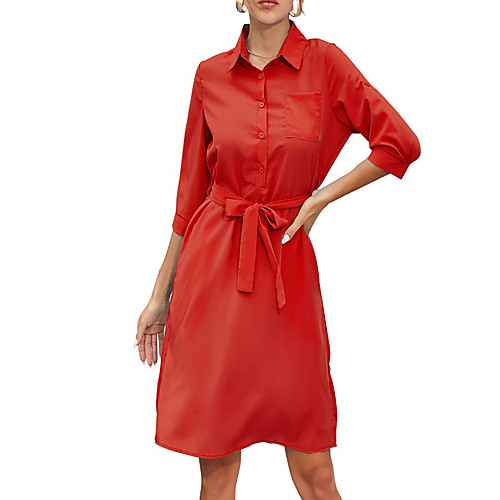 

Women's A Line Dress Knee Length Dress ArmyGreen Blue Yellow Black Red Long Sleeve Solid Color Summer Casual 2021 S M L XL