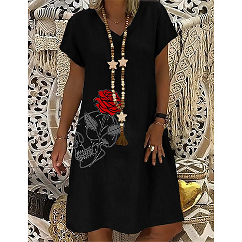 

Women's T Shirt Dress Tee Dress Knee Length Dress Black Short Sleeve Floral Print Print Spring Summer V Neck Casual Holiday 2021 S M L XL XXL 3XL