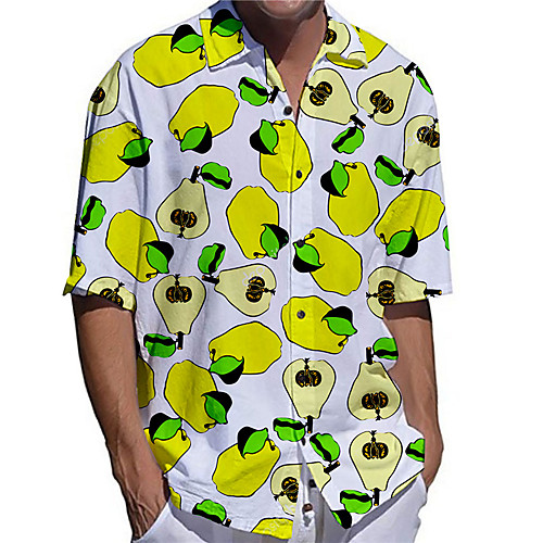 

Men's Shirt 3D Print Lemon Plus Size 3D Print Button-Down Short Sleeve Casual Tops Casual Fashion Breathable Comfortable Yellow / Sports