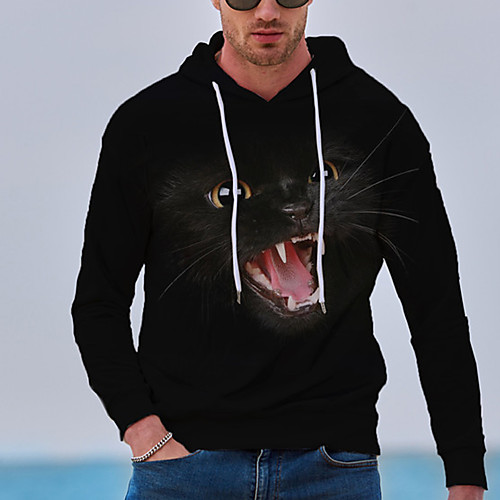 

Men's Pullover Hoodie Sweatshirt Cat Graphic Prints Print Daily Sports 3D Print 3D Print Casual Hoodies Sweatshirts Black