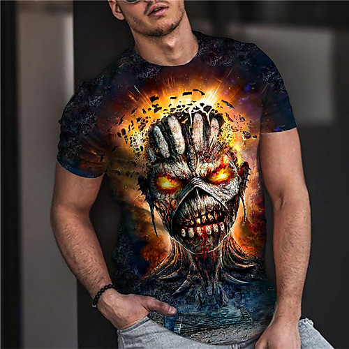 

Men's Unisex Tee T shirt Shirt 3D Print Graphic Prints Skull Print Short Sleeve Daily Tops Casual Designer Big and Tall Orange