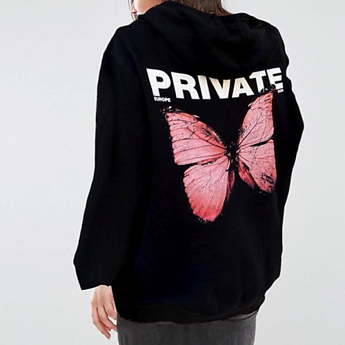 

Women's Plus Size Tops Hoodie Butterfly Print Long Sleeve Hooded Casual Fall Spring Black / blue black / pink Black / Yellow Big Size L XL XXL XXXL 4XL