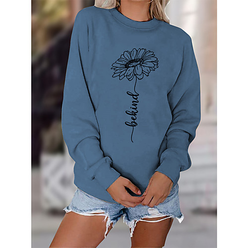

Women's Sweatshirt Pullover Floral Text Sunflower Print Daily Sports Hot Stamping Sportswear Streetwear Hoodies Sweatshirts Blue Wine Red