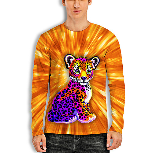 

Men's Unisex Tee T shirt Shirt 3D Print Leopard Graphic Prints Print Long Sleeve Daily Tops Casual Designer Big and Tall Orange