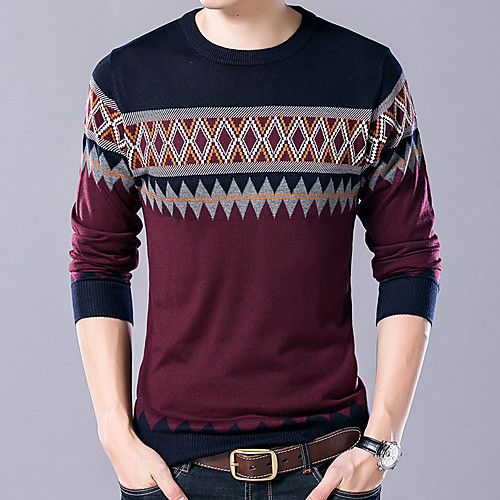 

Men's Stylish Vintage Style Knitted Color Block Pullover Sweater Long Sleeve Sweater Cardigans Crew Neck Fall Winter Blue Yellow Green