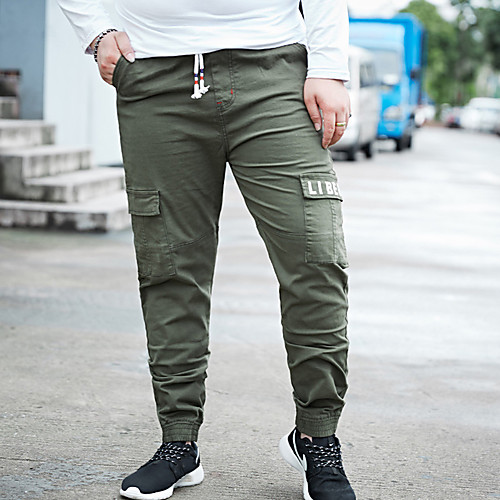 

Men's Sporty Casual Breathable Soft Daily Sports Pants Chinos Pants Solid Color Full Length Drawstring Pocket Elastic Waist Army Green Khaki Black