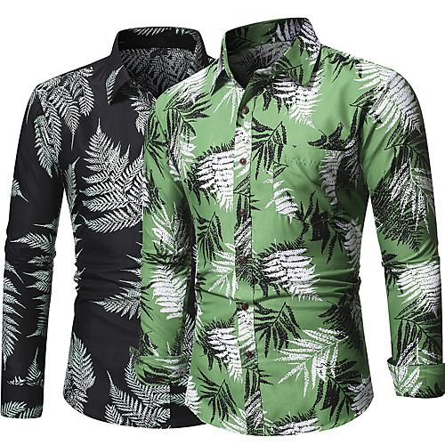 

Men's Shirt Lattice Long Sleeve Vacation Tops Streetwear Dark Green Black