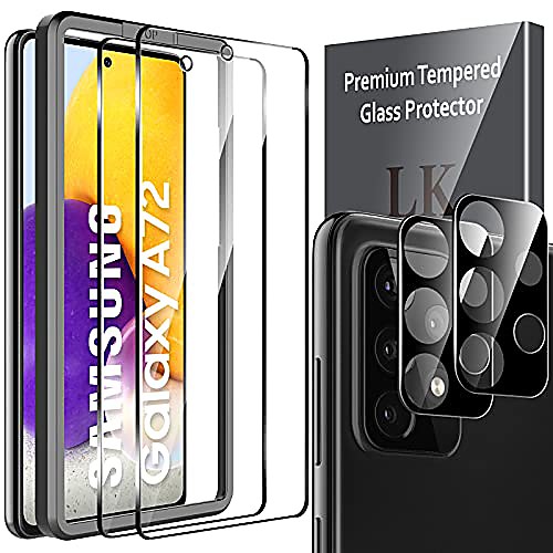 

4 pack 2 pack screen protector 2 pack camera lens protector for samsung galaxy a72 4g/5g, tempered glass, [easy frame installation] hd ultra-thin, anti-scratch